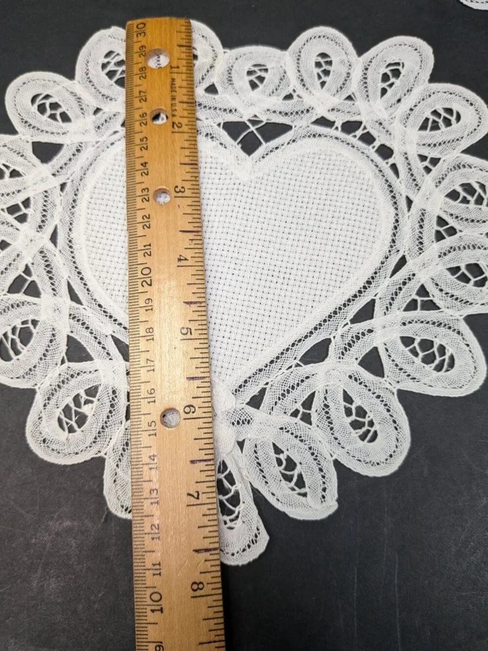Set of 2 White Lace Heart Doilies Grid Center Cross Stitch Base 8x7 NWT